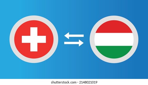 round icons with Switzerland and Hungary flag exchange rate concept graphic element Illustration template design
