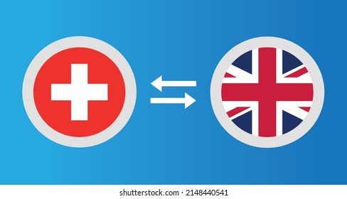 round icons with Switzerland and United Kingdom flag exchange rate concept graphic element Illustration template design
