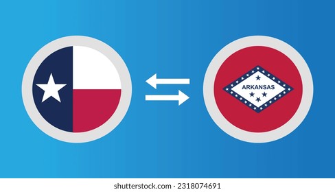 round icons with Texas and Arkansas flag - United States region exchange rate concept graphic element Illustration template design
