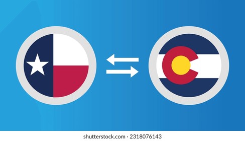 round icons with Texas and Colorado flag - United States region exchange rate concept graphic element Illustration template design
