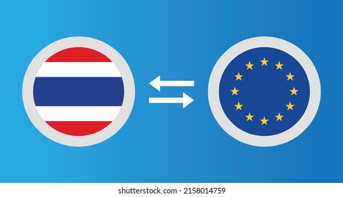 iconos redondos con Tailandia y la Unión Europea concepto de tipo de cambio elemento gráfico Ilustración diseño de plantilla
