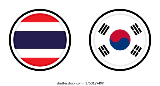 round icons with thailand south korea flags