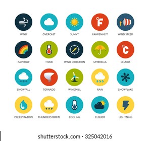 Round icons thin flat design, modern line stroke style, web and mobile design element, objects and vector illustration icons set 23 - weather collection
