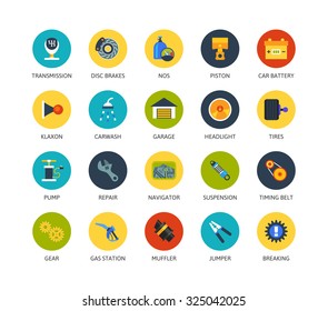 Round icons thin flat design, modern line stroke style, web and mobile design element, objects and vector illustration icons set 24 - car parts and services collection