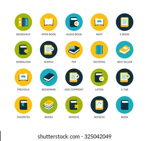 Round icons thin flat design, modern line stroke style, web and mobile design element, objects and vector illustration icons set 21 - book collection