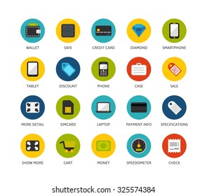 Round icons thin flat design, modern line stroke style, web and mobile design element, objects and vector illustration icons set 9 - shopping and finance collection