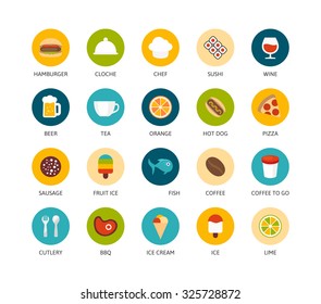 Round icons thin flat design, modern line stroke style, web and mobile design element, objects and vector illustration icons set 6 - food and drink collection