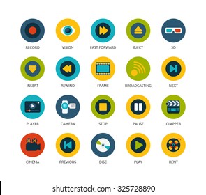 Round icons thin flat design, modern line stroke style, web and mobile design element, objects and vector illustration icons set 5 - media collection