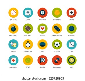 Round icons thin flat design, modern line stroke style, web and mobile design element, objects and vector illustration icons set 12 - sport and game collection