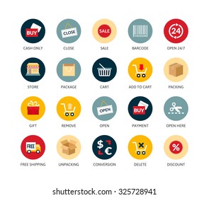 Round icons thin flat design, modern line stroke style, web and mobile design element, objects and vector illustration icons set 20 - sales and retail collection