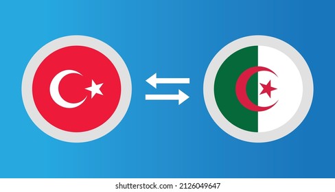 round icons with Turkey and Algeria flags exchange rate concept graphic element Illustration template design
