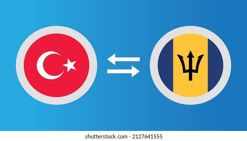 round icons with Turkey and Barbados flag exchange rate concept graphic element Illustration template design

