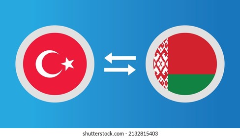 round icons with Turkey and Belarus flag exchange rate concept graphic element Illustration template design
