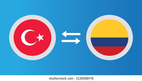 round icons with Turkey and Columbia flag exchange rate concept graphic element Illustration template design
