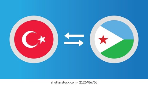 round icons with Turkey and Djibouti flag exchange rate concept graphic element Illustration template design

