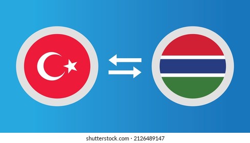 round icons with Turkey and Gambia flag exchange rate concept graphic element Illustration template design
