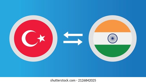 round icons with Turkey and India flag exchange rate concept graphic element Illustration template design
