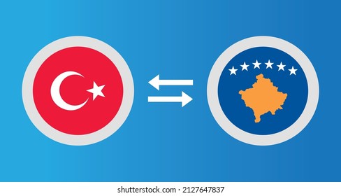 round icons with Turkey and Kosovo flag exchange rate concept graphic element Illustration template design
