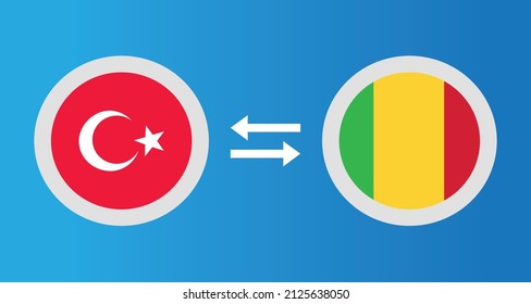 round icons with Turkey and Mali flag exchange rate concept graphic element Illustration template design
