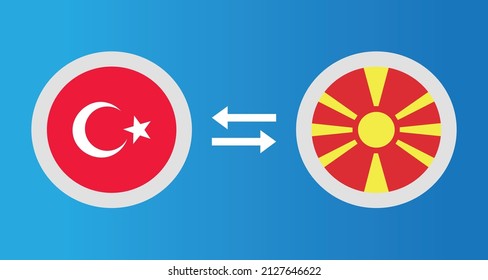 round icons with Turkey and North Macedonia flag exchange rate concept graphic element Illustration template design
