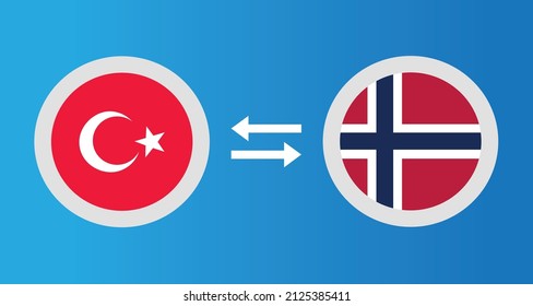 round icons with Turkey and Norway flag exchange rate concept graphic element Illustration template design
