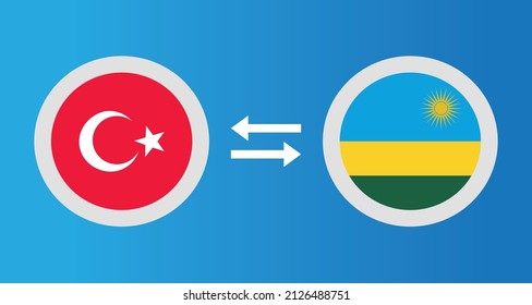 round icons with Turkey and Rwanda flag exchange rate concept graphic element Illustration template design
