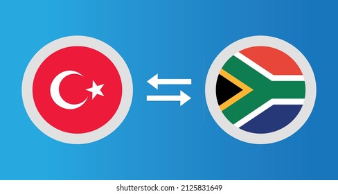 round icons with Turkey and South Africa flag exchange rate concept graphic element Illustration template design
