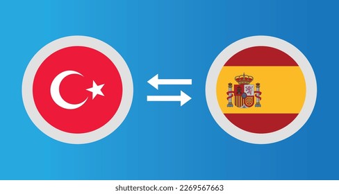 round icons with Turkey and Spain flag exchange rate concept graphic element Illustration template design
