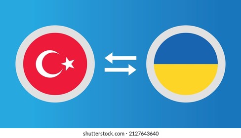 round icons with Turkey and Ukraine flag exchange rate concept graphic element Illustration template design
