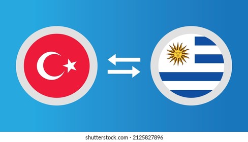 round icons with Turkey and Uruguay flag exchange rate concept graphic element Illustration template design
