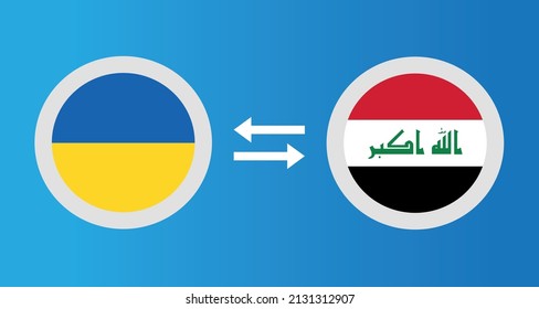 round icons with Ukraine and Iraq flag exchange rate concept graphic element Illustration template design
