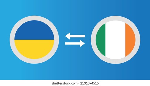 Rundsymbole mit der Ukraine und Irland Flaggenwechselkurs Konzept grafische Element Illustration Vorlage Design
