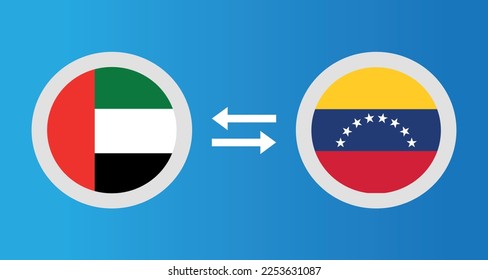 round icons with United Arab Emirates
and Venezuela flag exchange rate concept graphic element Illustration template design

