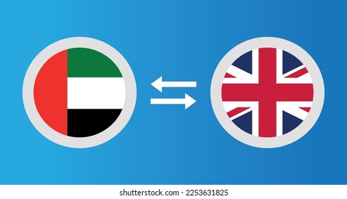 round icons with United Arab Emirates
and United Kingdom flag exchange rate concept graphic element Illustration template design
