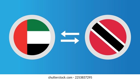 round icons with United Arab Emirates
and Trinidad and Tobago flag exchange rate concept graphic element Illustration template design
