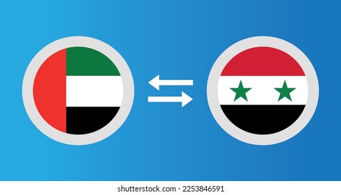 round icons with United Arab Emirates
and Syria flag exchange rate concept graphic element Illustration template design
