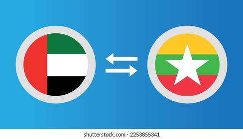 round icons with United Arab Emirates
and Myanmar flag exchange rate concept graphic element Illustration template design

