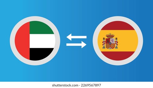 round icons with United Arab Emirates and Spain flag exchange rate concept graphic element Illustration template design
