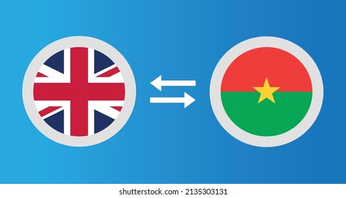 round icons with United Kingdom and Burkina Faso flag exchange rate concept graphic element Illustration template design
