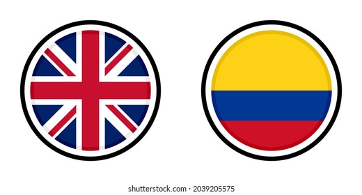 round icons with united kingdom and colombia flags. vector illustration isolated on white background
