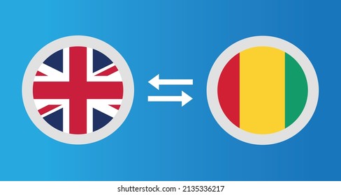 round icons with United Kingdom and Guinea flag exchange rate concept graphic element Illustration template design
