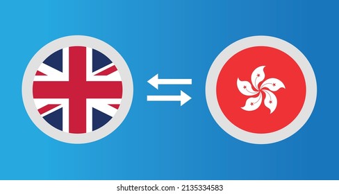round icons with United Kingdom and  Hong Kong flag exchange rate concept graphic element Illustration template design
