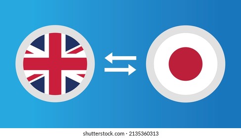 round icons with United Kingdom and Japan flag exchange rate concept graphic element Illustration template design
