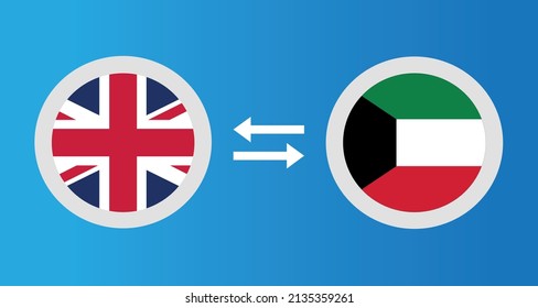 round icons with United Kingdom and Kuwait flag exchange rate concept graphic element Illustration template design
