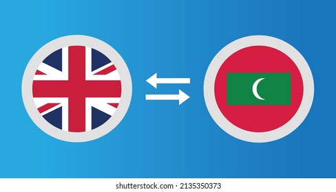round icons with United Kingdom and Maldives flag exchange rate concept graphic element Illustration template design
