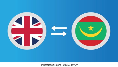 round icons with United Kingdom and Mauritania flag exchange rate concept graphic element Illustration template design
