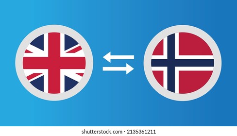 round icons with United Kingdom and Norway flag exchange rate concept graphic element Illustration template design
