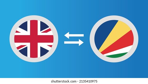 round icons with United Kingdom and Seychelles flag exchange rate concept graphic element Illustration template design
