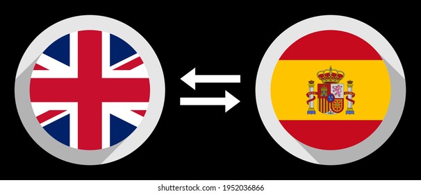 round icons with united kingdom and spain flags. gbp to esp exchange rate concept
