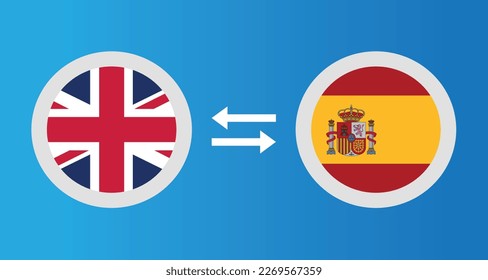 round icons with United Kingdom and Spain flag exchange rate concept graphic element Illustration template design
